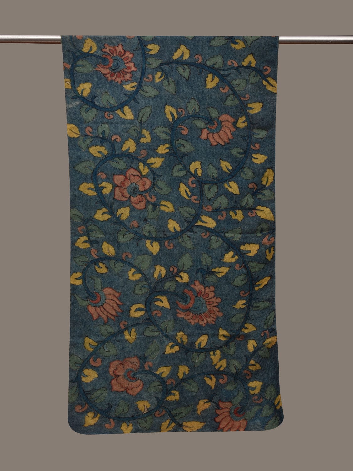 Blue Kalamkari Hand Painted Woolen Handloom Stole with Floral Design ds3042