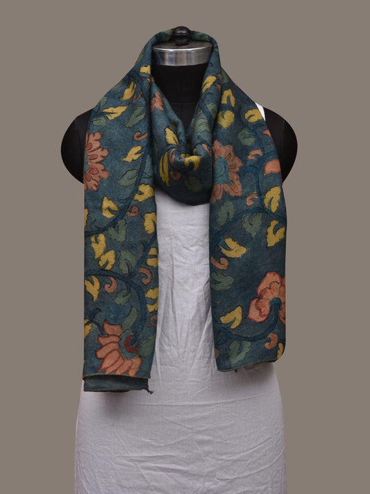 Blue Kalamkari Hand Painted Woolen Handloom Stole with Floral Design ds3042