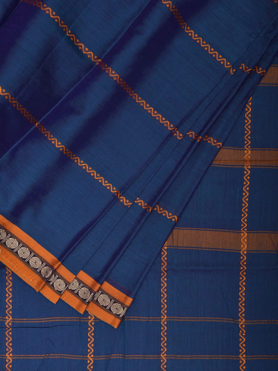 Blue Kanchipuram Cotton Saree with Strips Design k0779