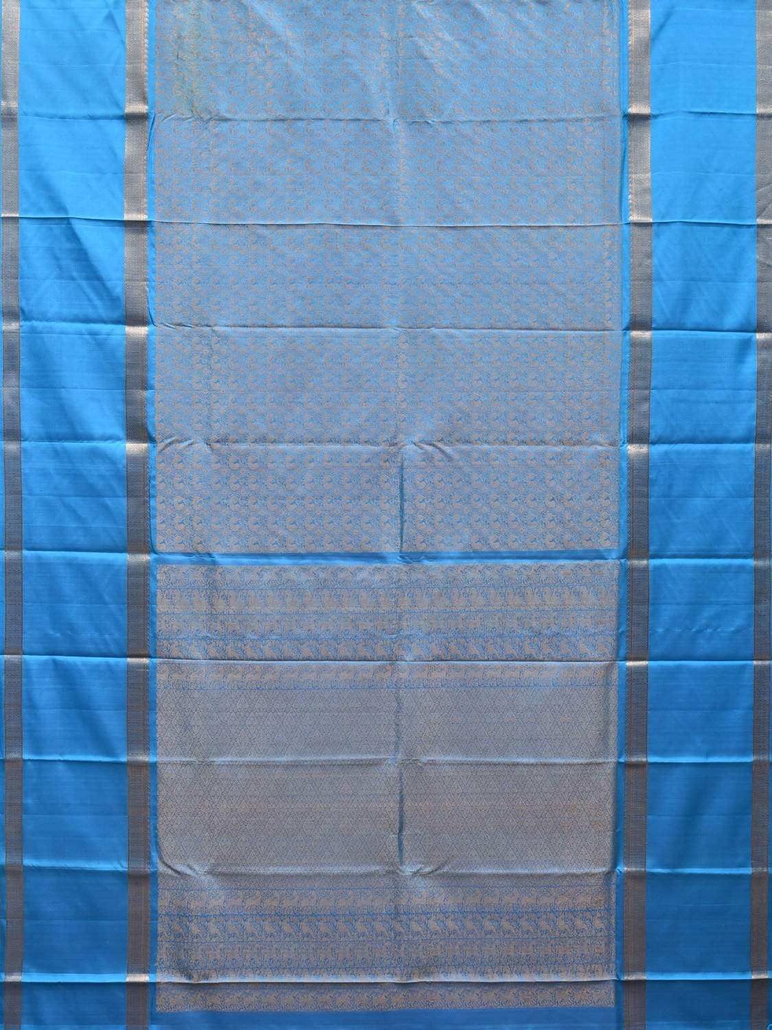 Blue Kanchipuram Silk Handloom Saree with Middle Brocade Design k0508