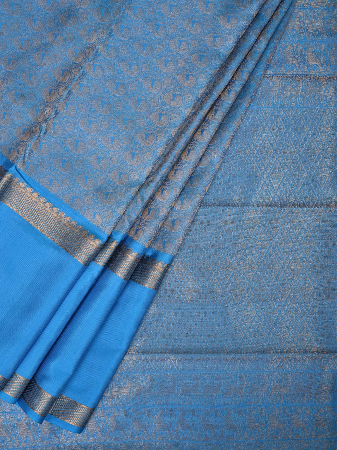 Blue Kanchipuram Silk Handloom Saree with Middle Brocade Design k0508