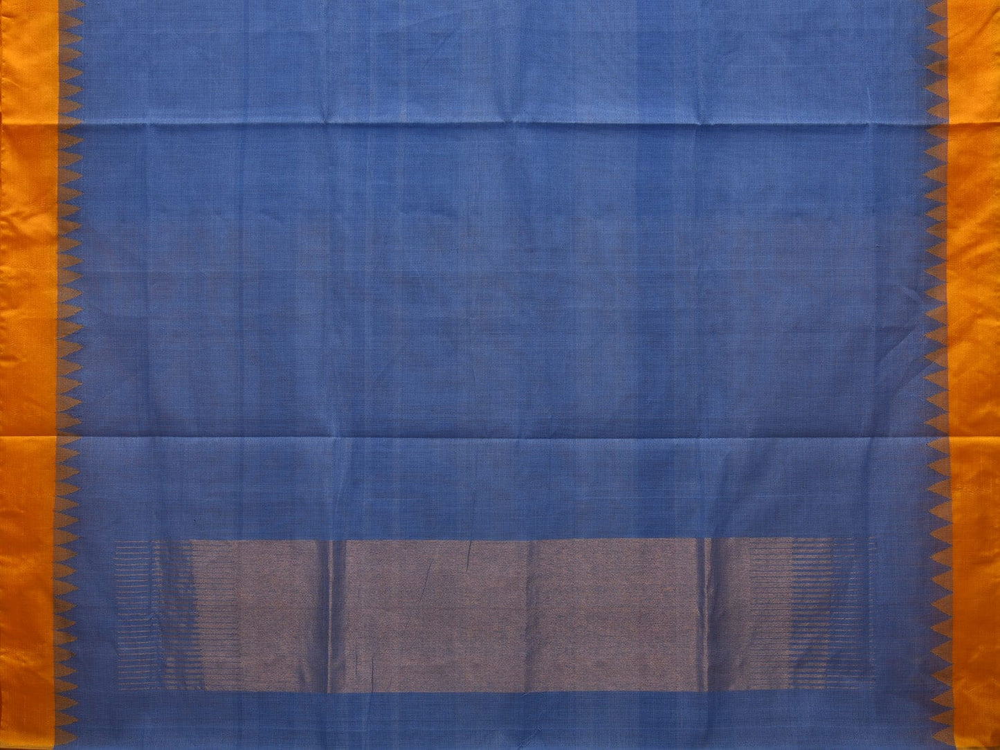 Blue Khadi Cotton Handloom Plain Saree with Temple Border Design kh0579