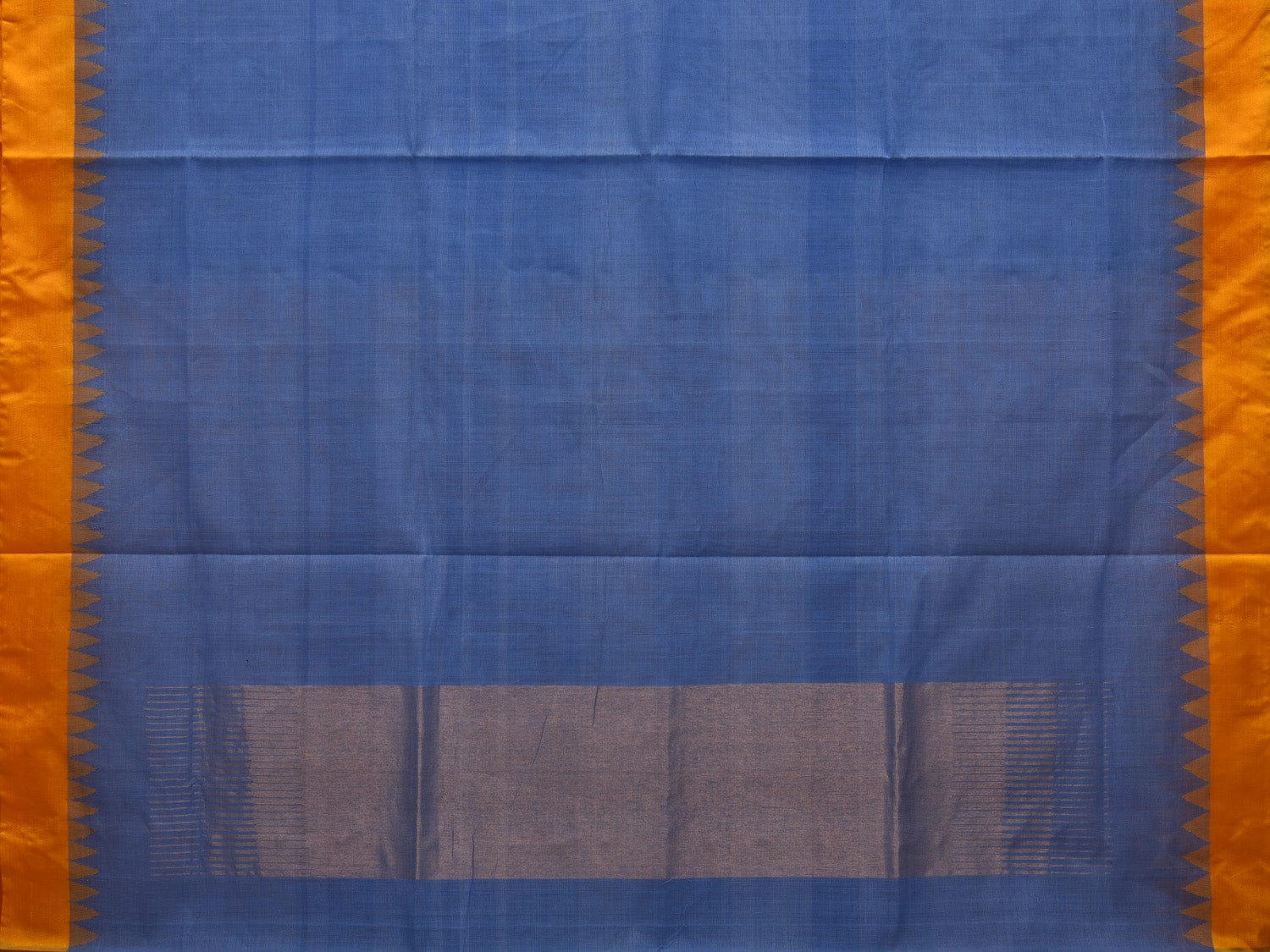 Blue Khadi Cotton Handloom Plain Saree with Temple Border Design kh0579