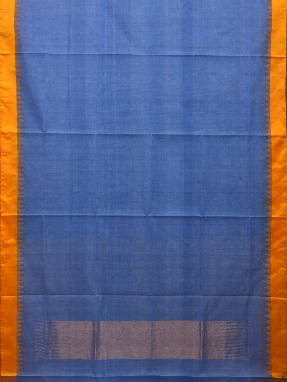 Blue Khadi Cotton Handloom Plain Saree with Temple Border Design kh0579