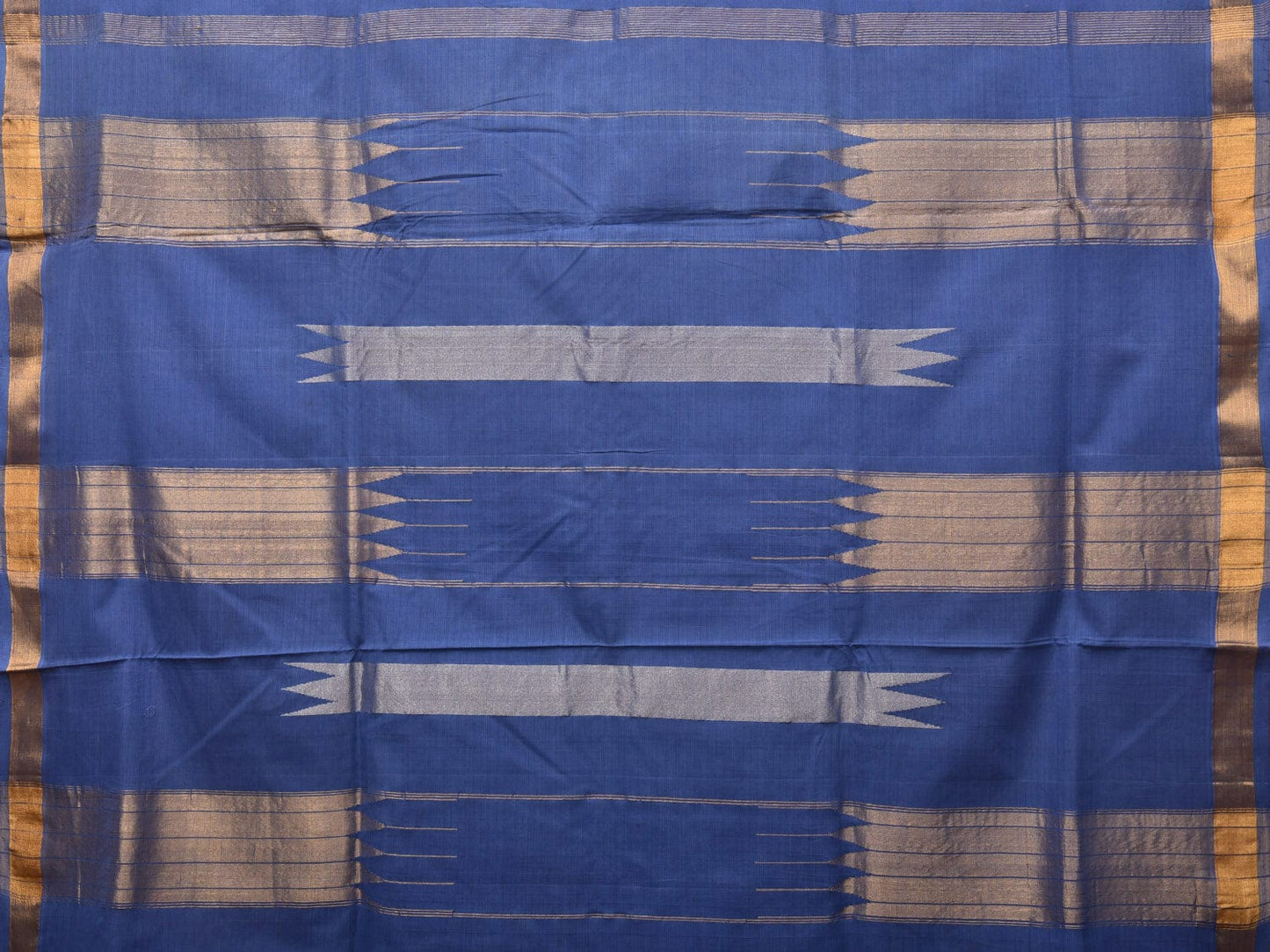 Blue Khadi Cotton Handloom Saree with Buta and Strip Pallu Design kh0650