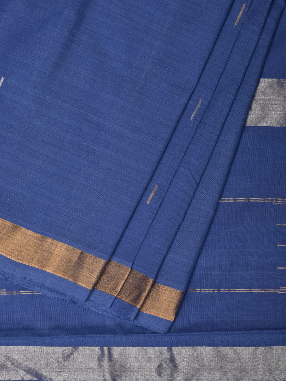 Blue Khadi Cotton Handloom Saree with Buta and Strip Pallu Design kh0650