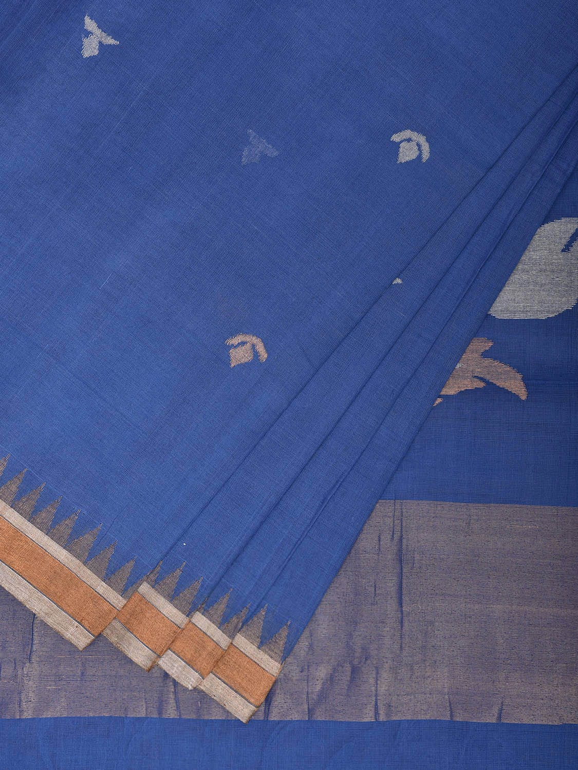 Blue Khadi Cotton Handloom Saree with Floral Pallu Design kh0695