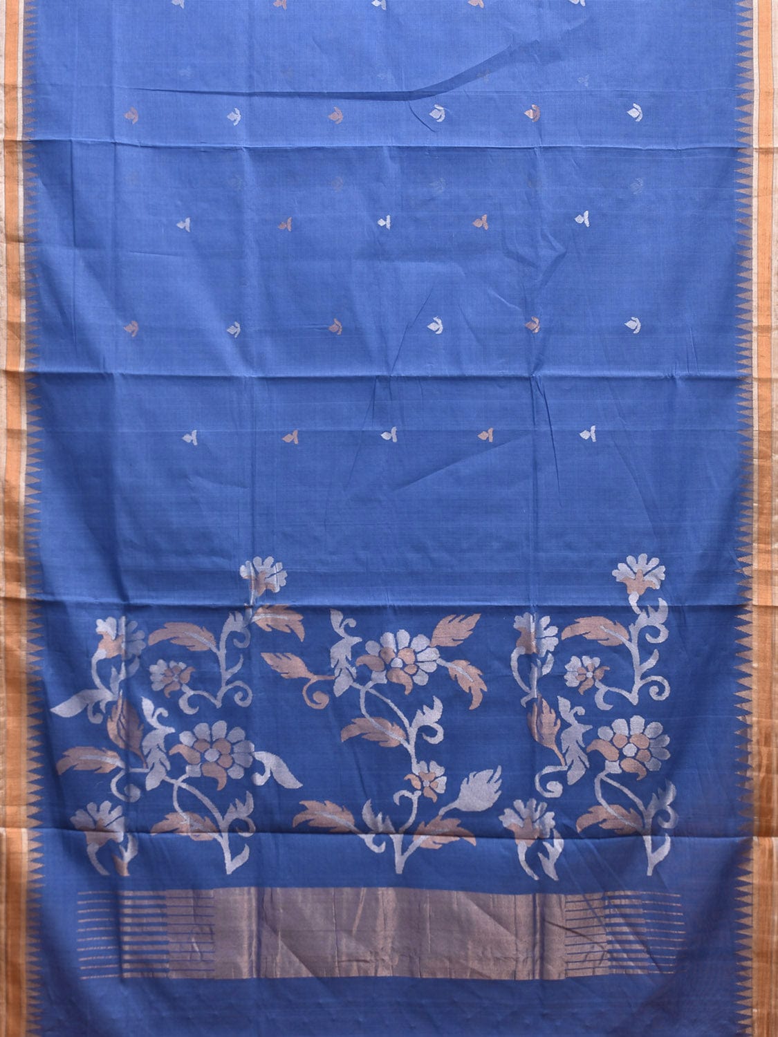 Blue Khadi Cotton Handloom Saree with Floral Pallu Design kh0695