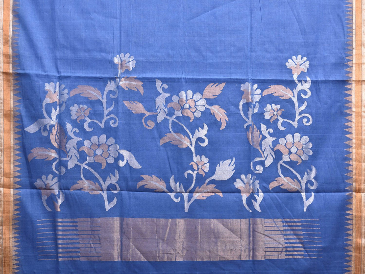 Blue Khadi Cotton Handloom Saree with Floral Pallu Design kh0695
