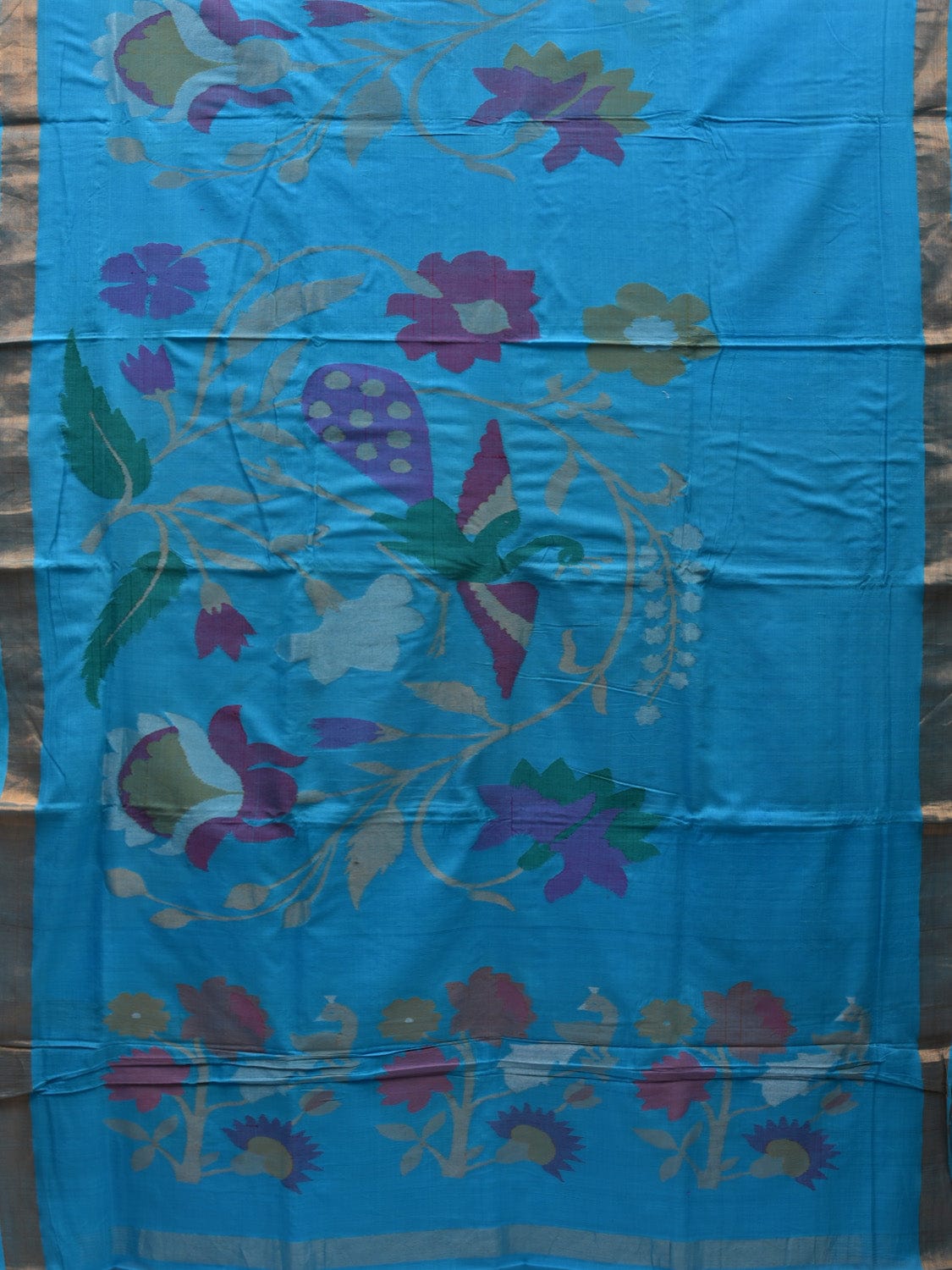Blue Khadi Cotton Handloom Saree with Pallu and Border Design kh0544