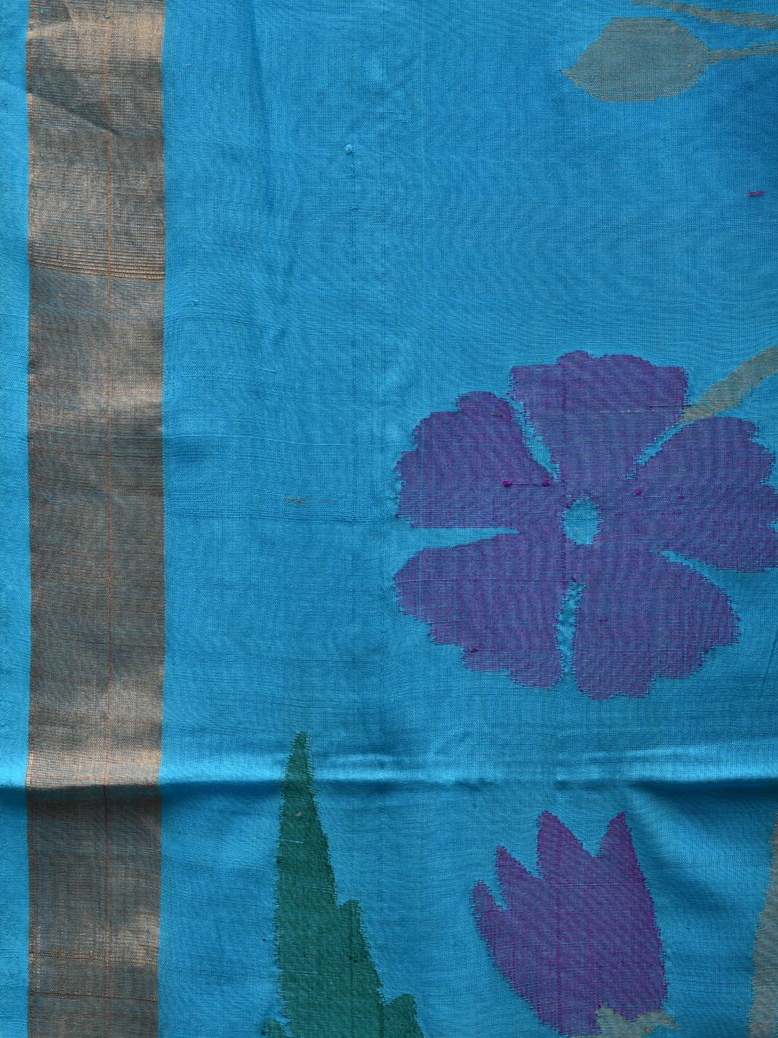 Blue Khadi Cotton Handloom Saree with Pallu and Border Design kh0544
