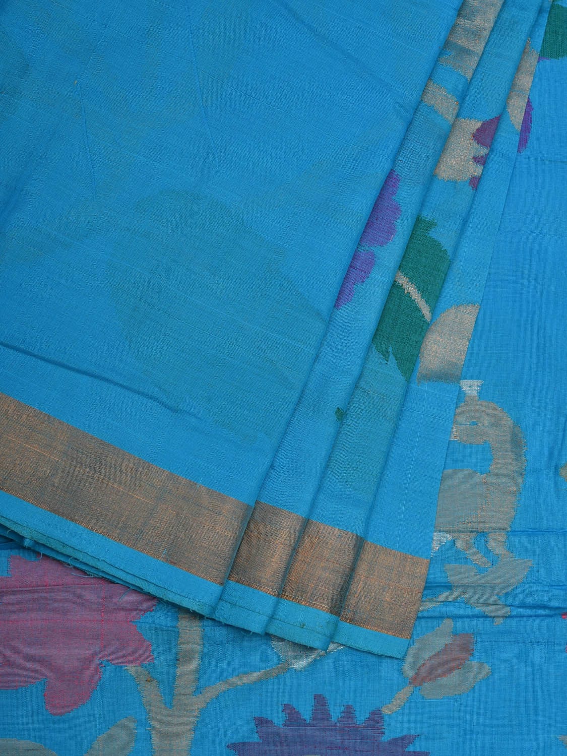 Blue Khadi Cotton Handloom Saree with Pallu and Border Design kh0544