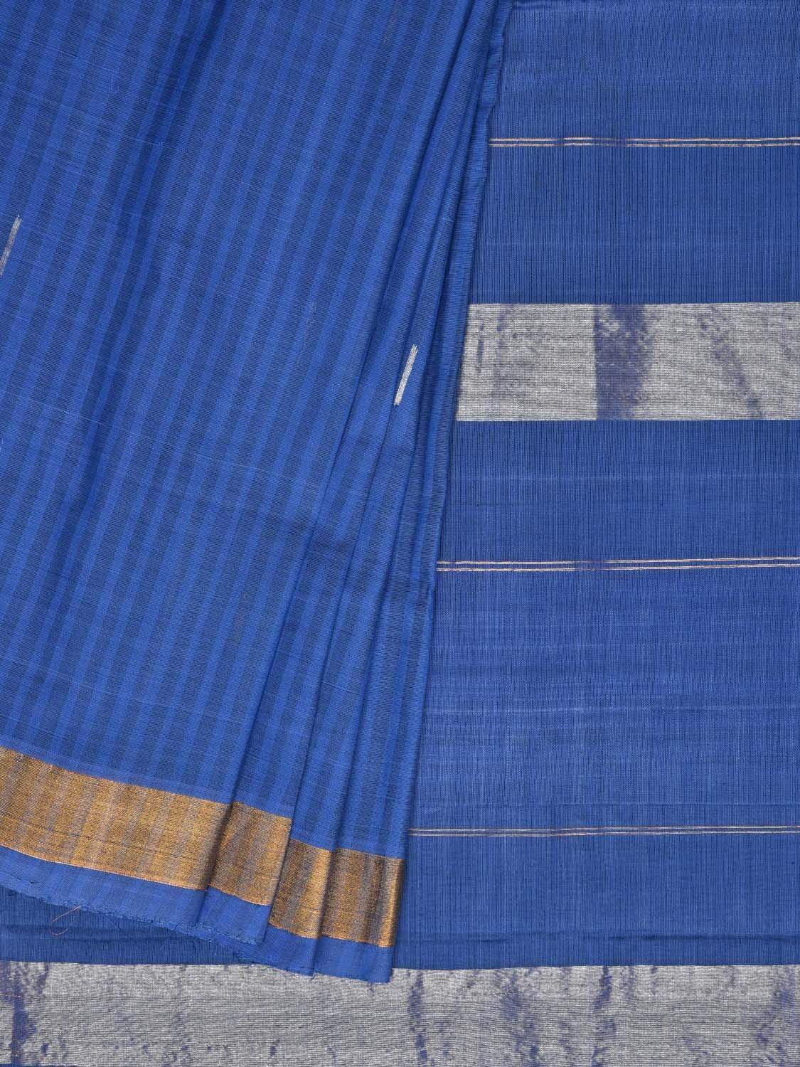 Blue Khadi Cotton Handloom Saree with Zari Strips Design kh0471