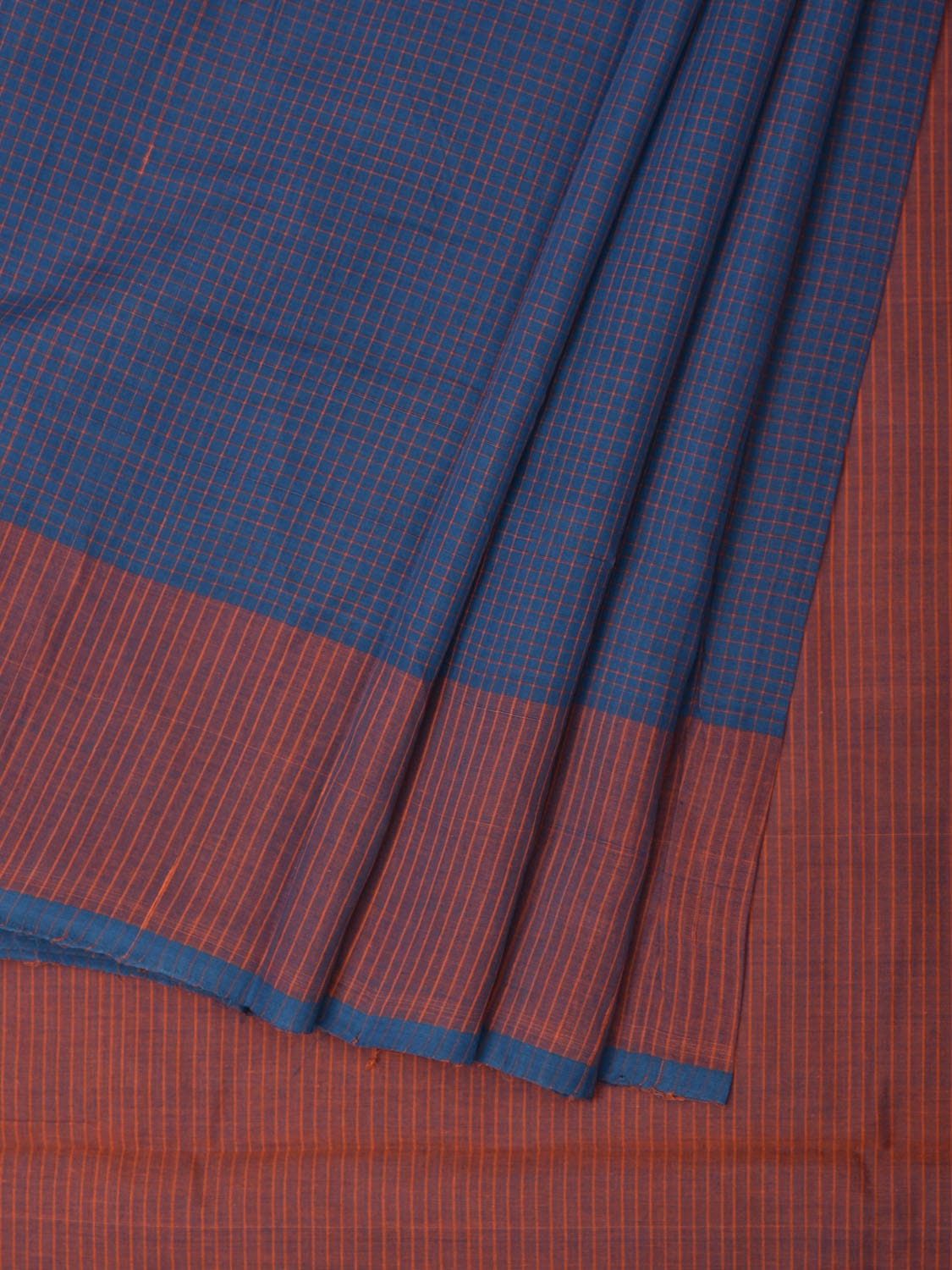 Blue Mangalgiri Cotton Handloom Saree with Checks Design mn0063