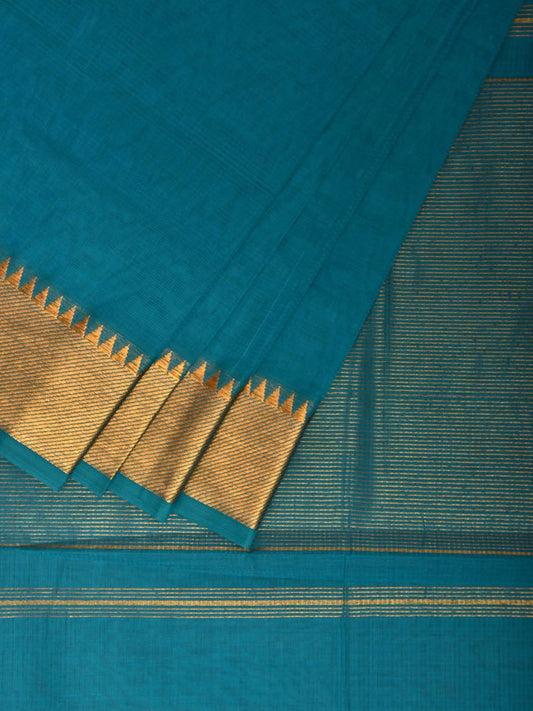 Blue Mangalgiri Cotton Handloom Saree with Strips and Small Temple Border Design No Blouse mn0102