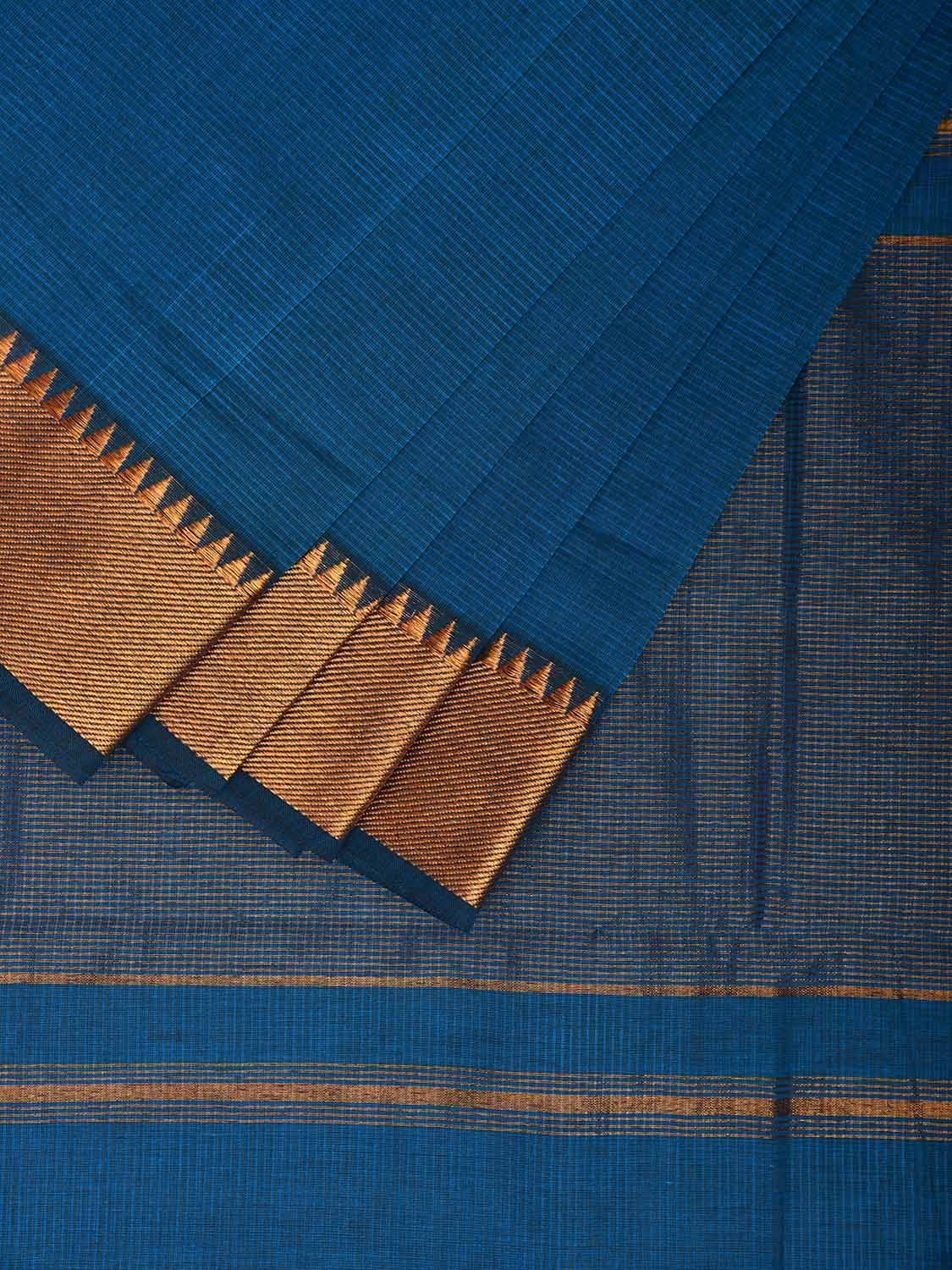 Blue Mangalgiri Cotton Handloom Saree with Strips Design and Small Temple Border Design No Blouse mn0099