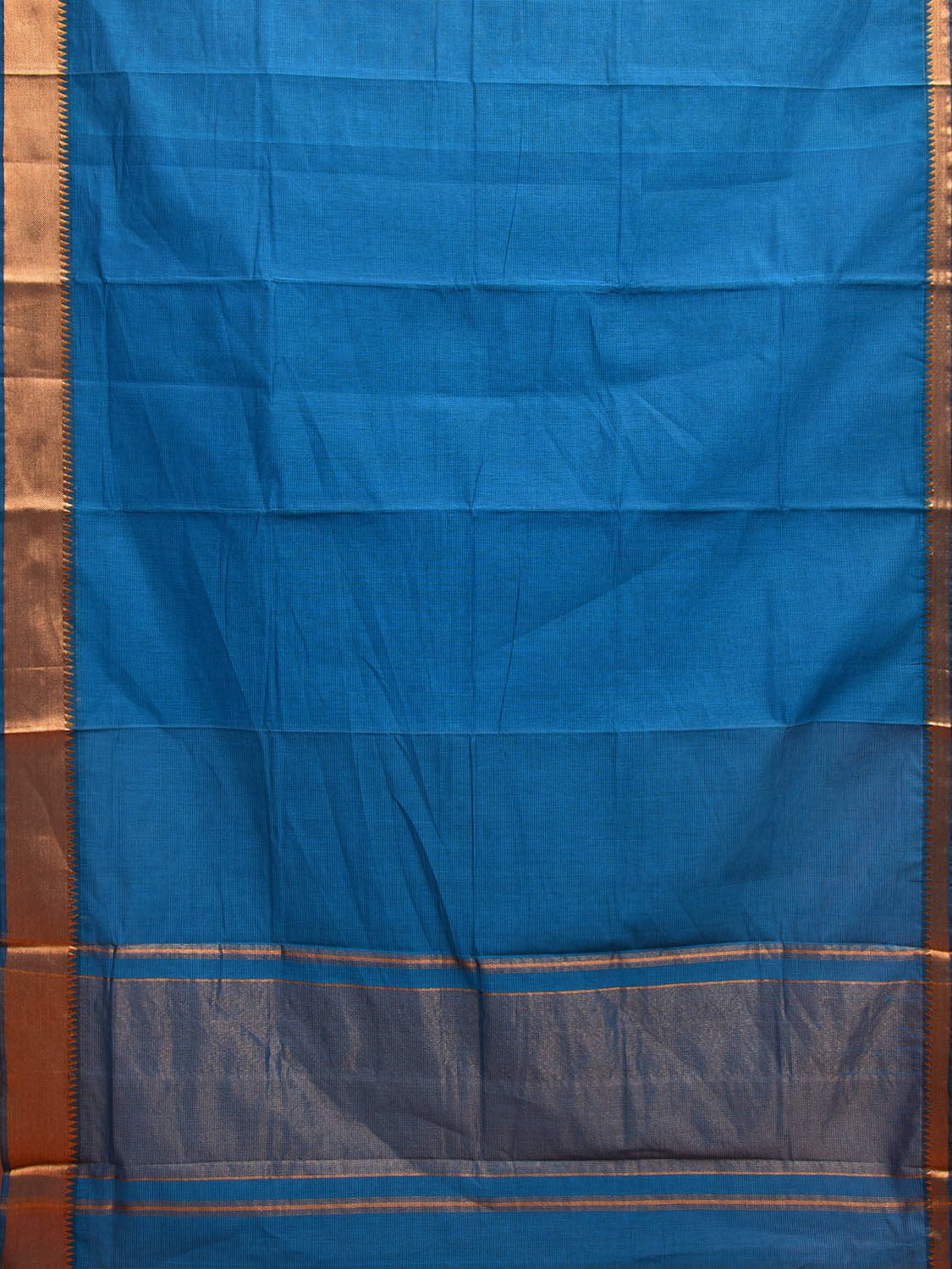 Blue Mangalgiri Cotton Handloom Saree with Strips Design and Small Temple Border Design No Blouse mn0099