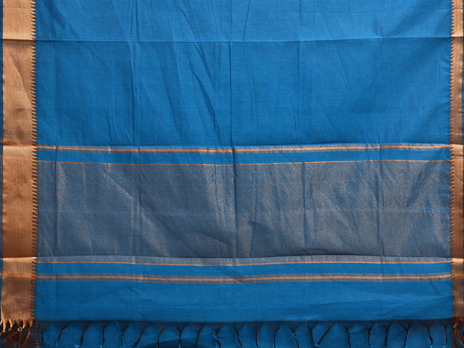 Blue Mangalgiri Cotton Handloom Saree with Strips Design and Small Temple Border Design No Blouse mn0099