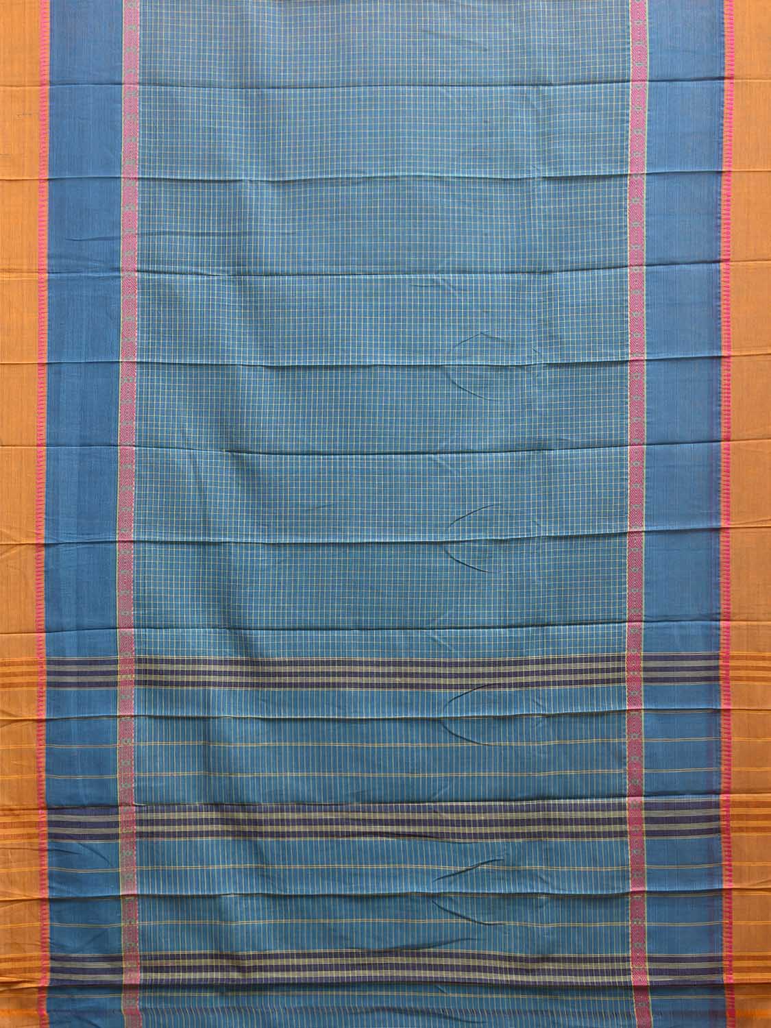 Blue Narayanpet Cotton Handloom Saree with Checks and Big Border Design No Blouse np1104