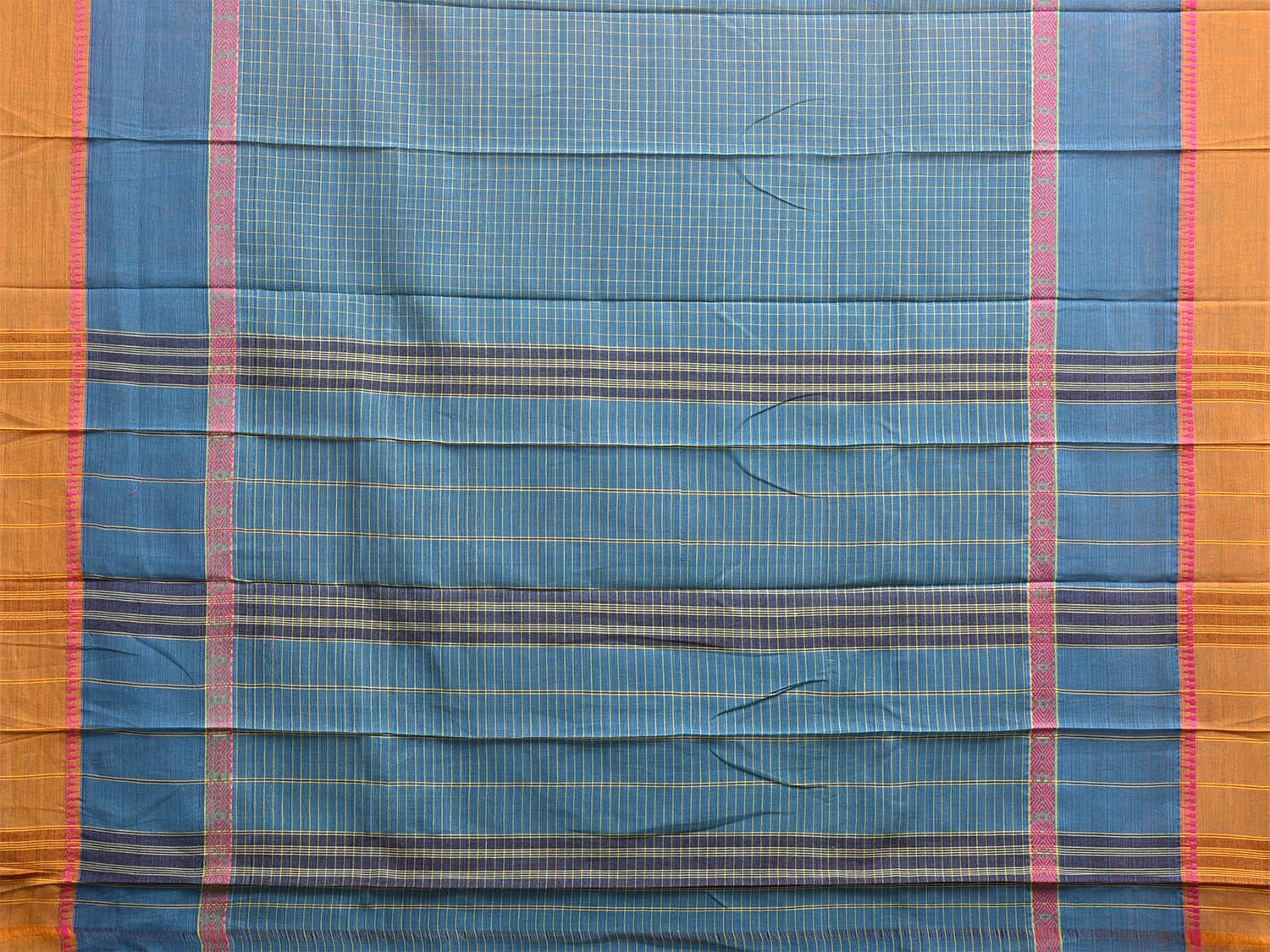 Blue Narayanpet Cotton Handloom Saree with Checks and Big Border Design No Blouse np1104