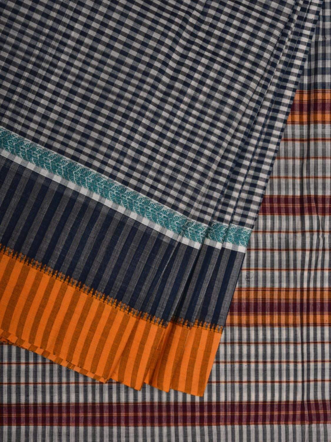 Blue Narayanpet Cotton Handloom Saree with Checks Design No Blouse np0469