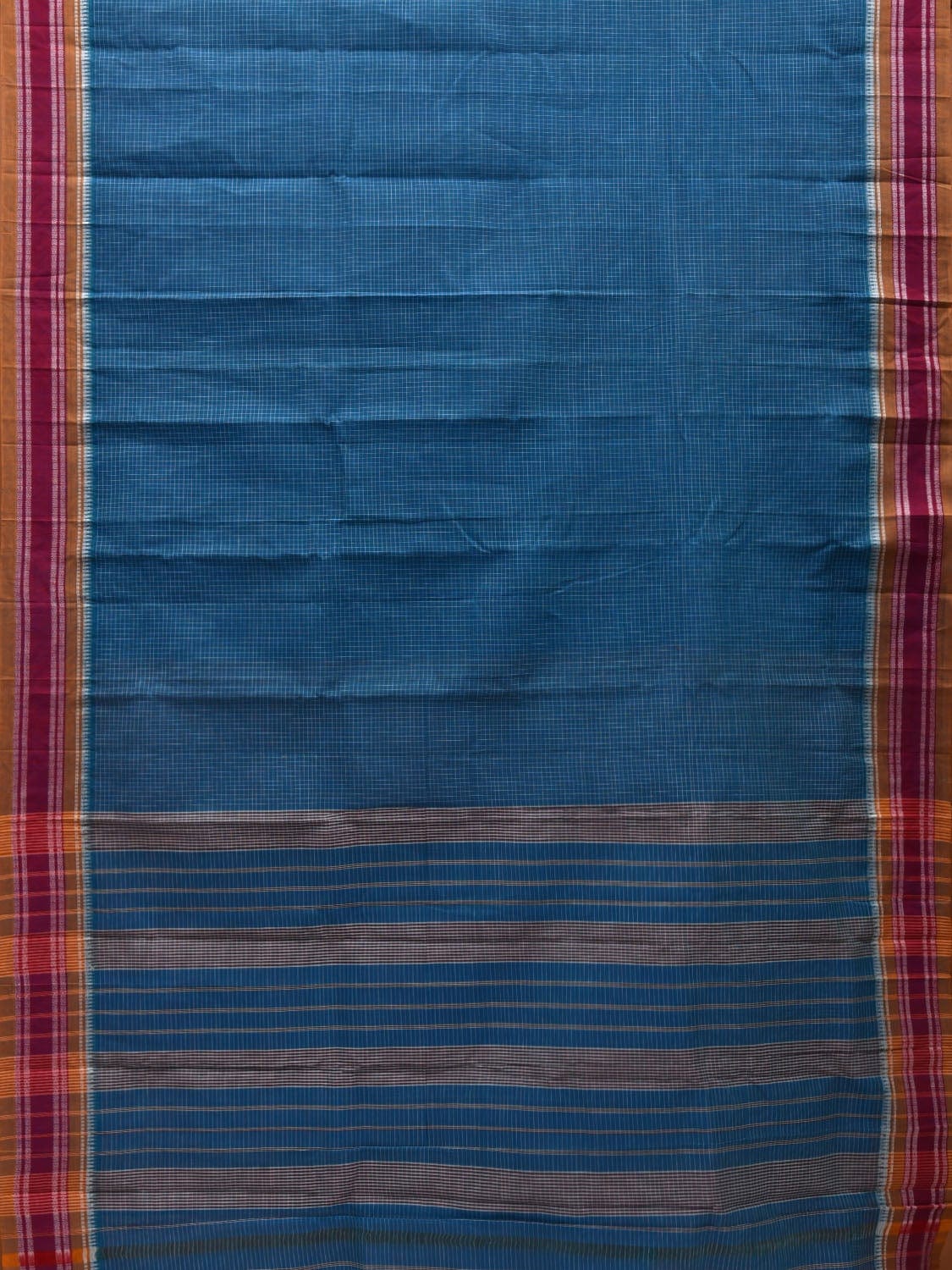 Blue Narayanpet Cotton Handloom Saree with Checks Design No Blouse np0540