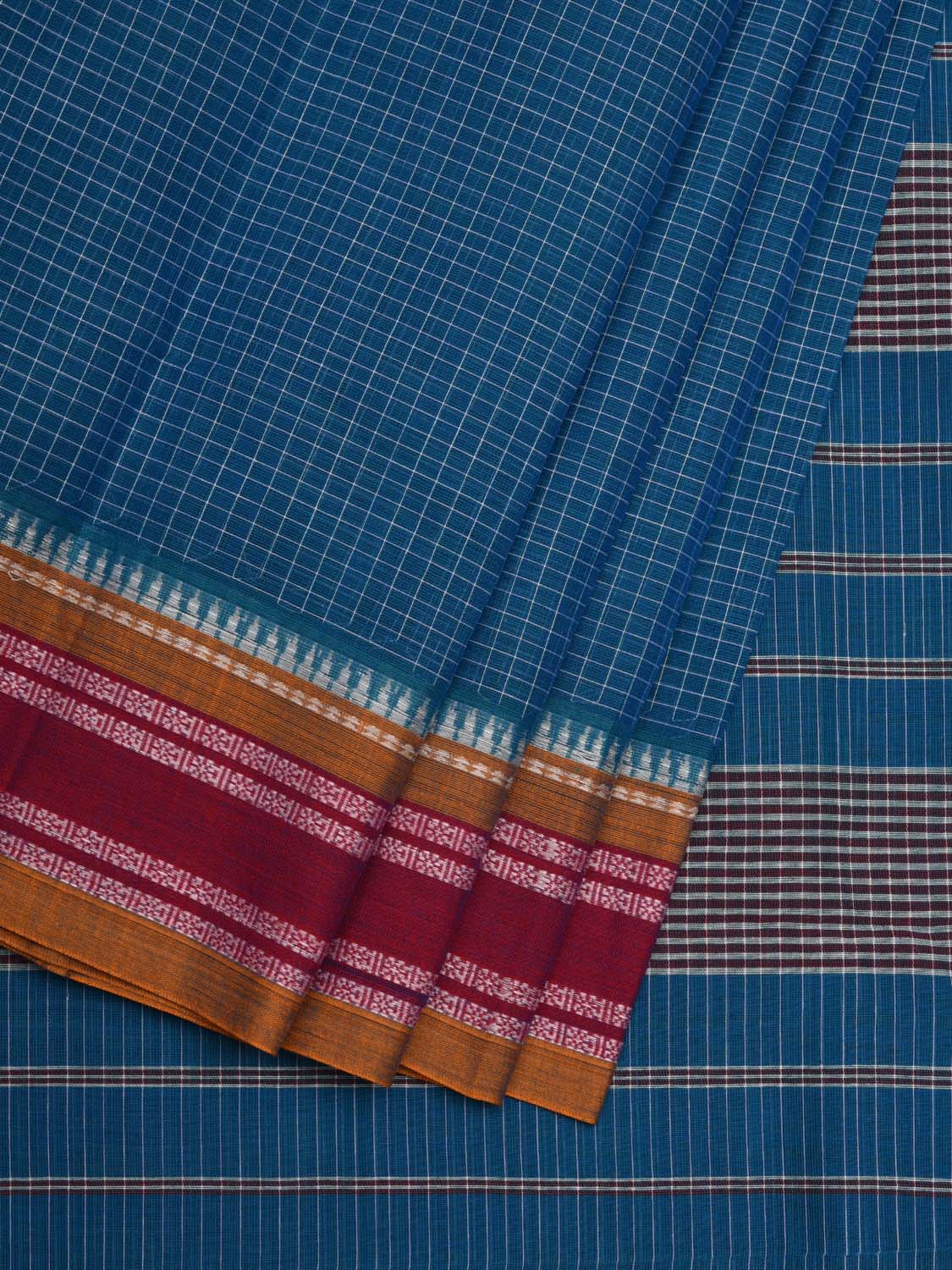 Blue Narayanpet Cotton Handloom Saree with Checks Design No Blouse np0540