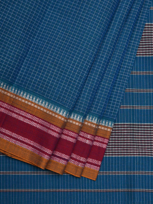 Blue Narayanpet Cotton Handloom Saree with Checks Design No Blouse np0540