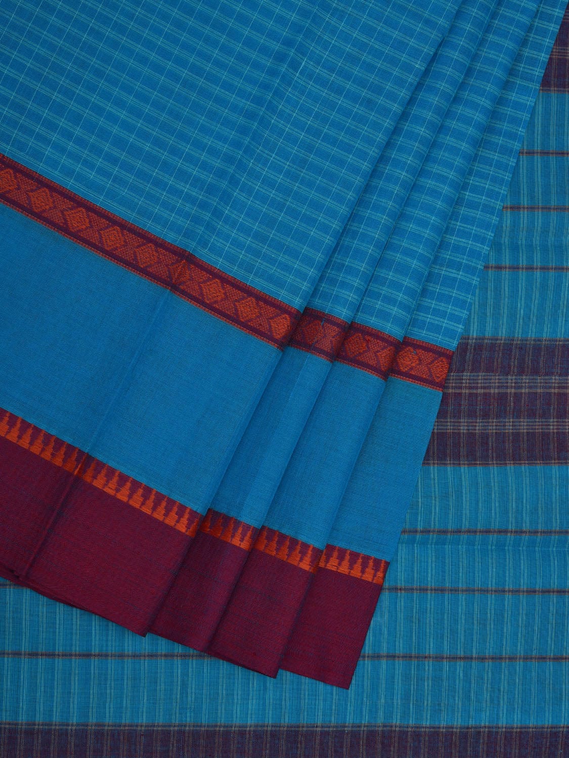 Blue Narayanpet Cotton Handloom Saree with Checks Design No Blouse np0614