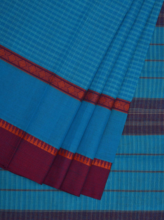 Blue Narayanpet Cotton Handloom Saree with Checks Design No Blouse np0614