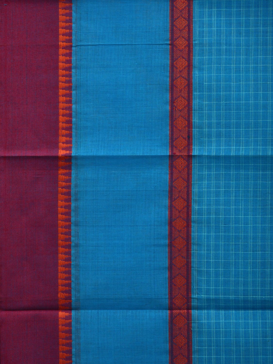 Blue Narayanpet Cotton Handloom Saree with Checks Design No Blouse np0614