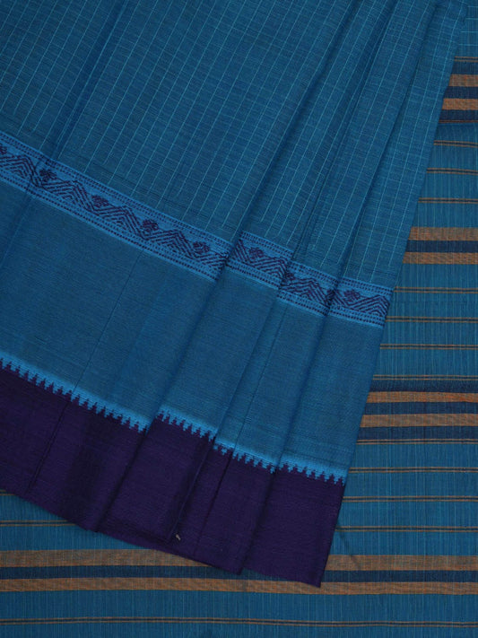 Blue Narayanpet Cotton Handloom Saree with Checks Design No Blouse np0616