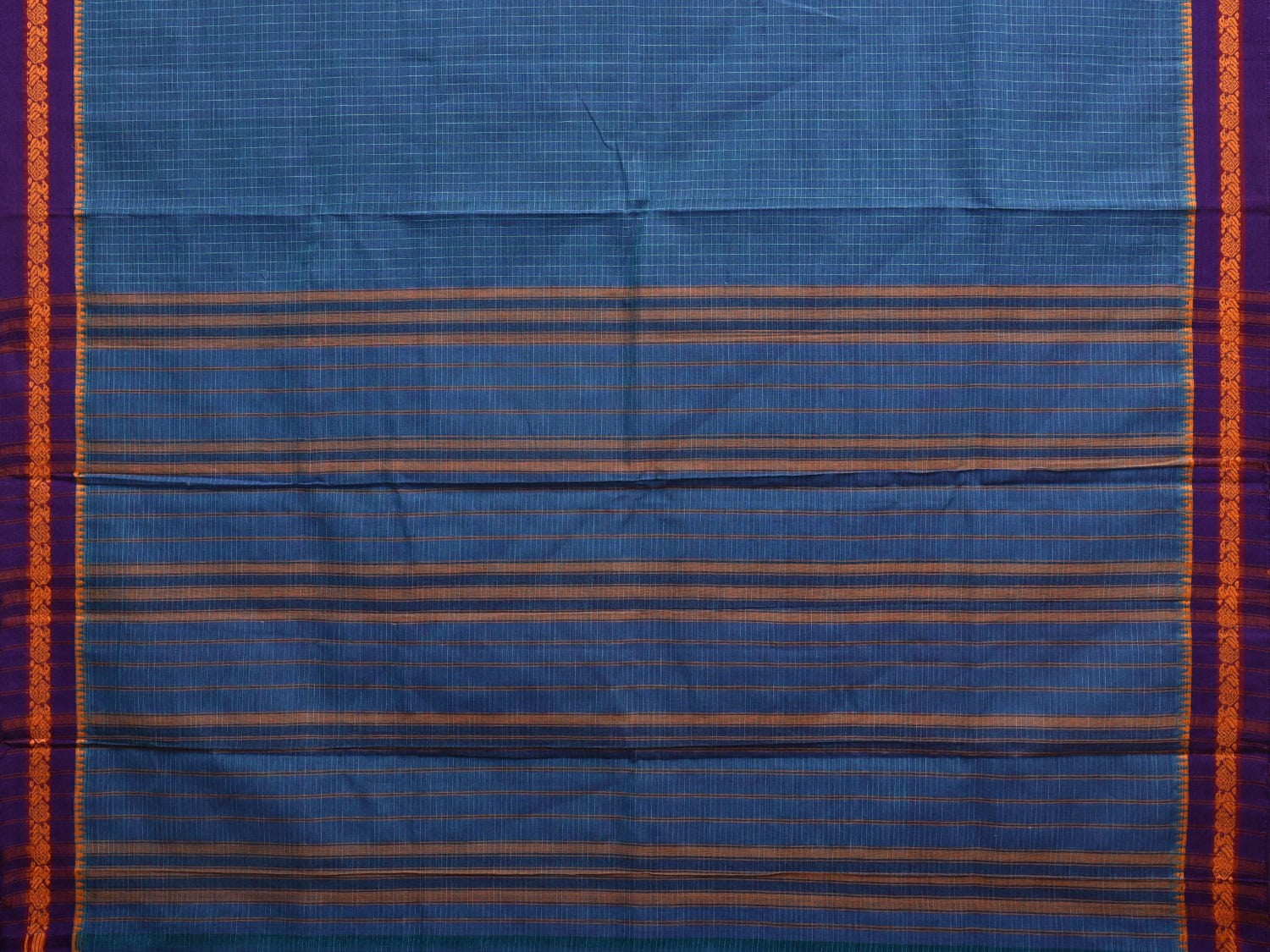 Blue Narayanpet Cotton Handloom Saree with Checks Design No Blouse np0869