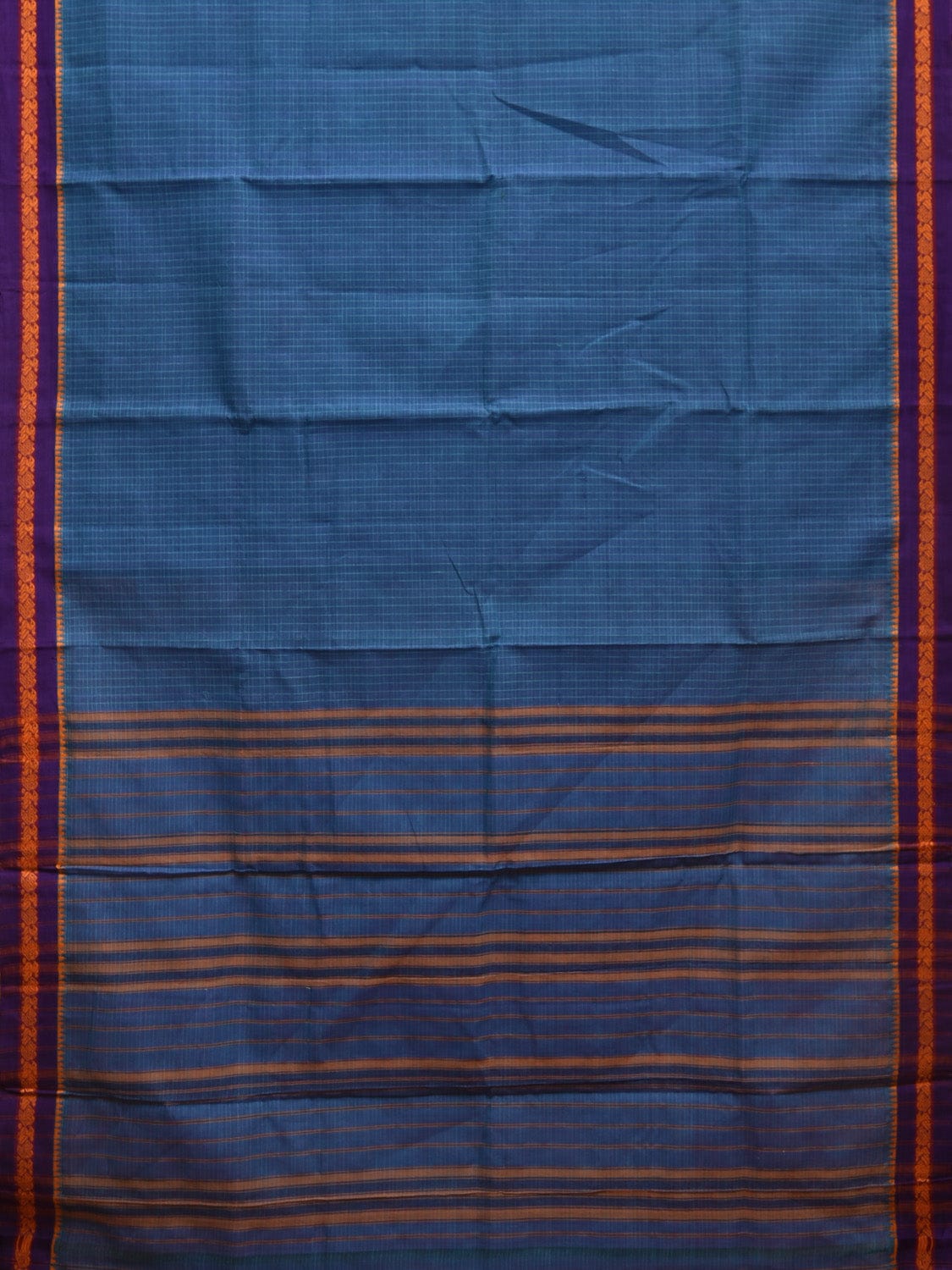 Blue Narayanpet Cotton Handloom Saree with Checks Design No Blouse np0869