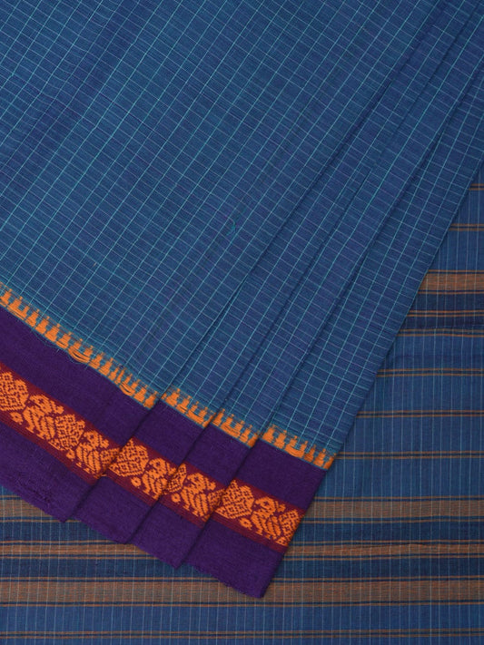 Blue Narayanpet Cotton Handloom Saree with Checks Design No Blouse np0869