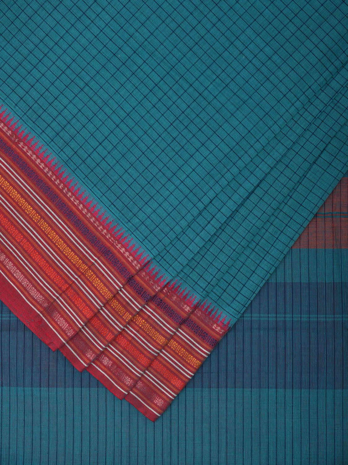 Blue Narayanpet Cotton Handloom Saree with Checks Design No Blouse np0880