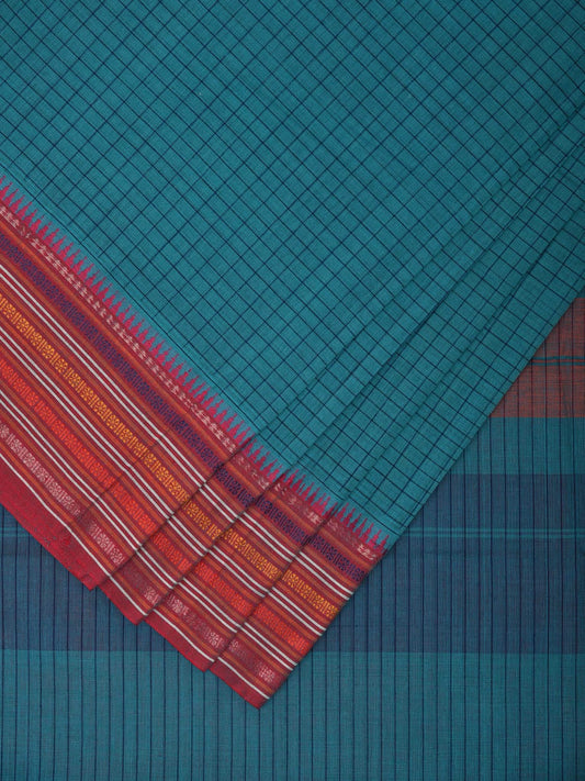 Blue Narayanpet Cotton Handloom Saree with Checks Design No Blouse np0880