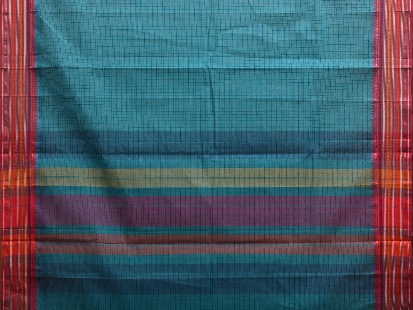 Blue Narayanpet Cotton Handloom Saree with Checks Design No Blouse np0880