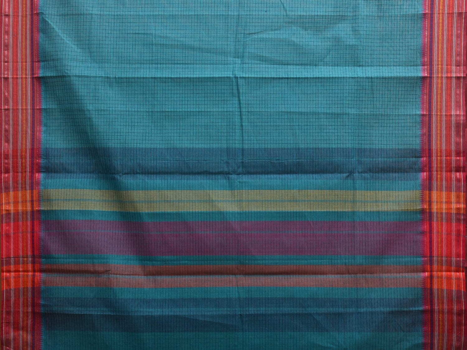 Blue Narayanpet Cotton Handloom Saree with Checks Design No Blouse np0880