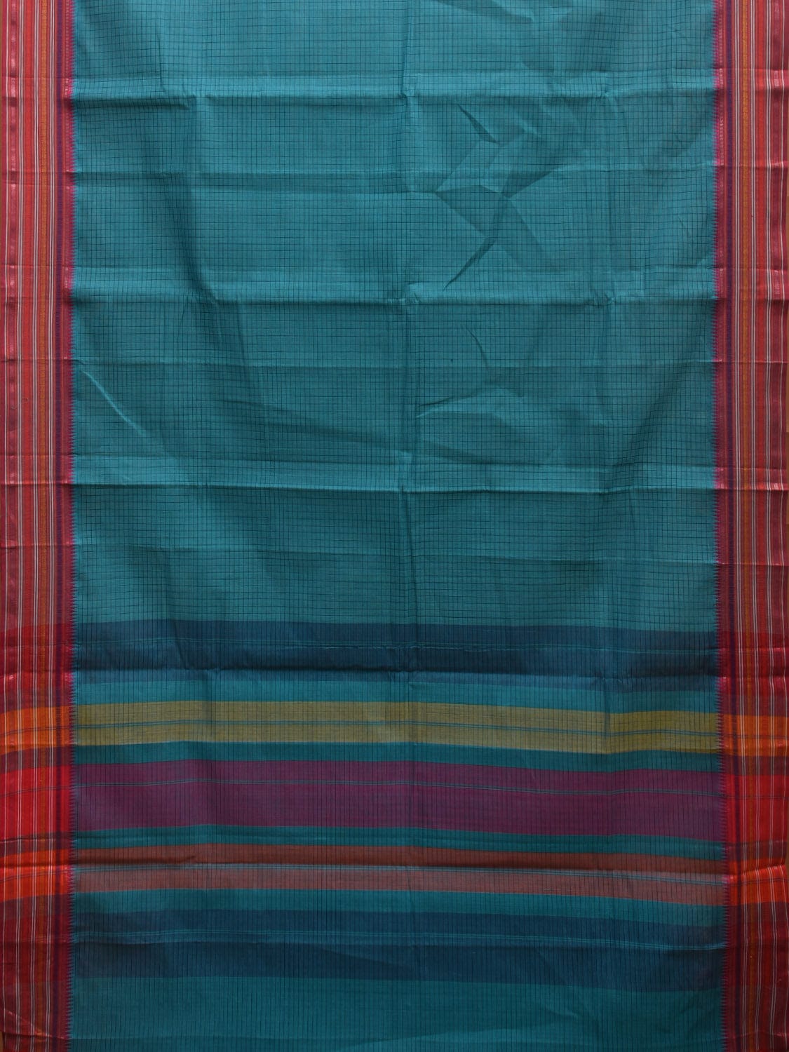 Blue Narayanpet Cotton Handloom Saree with Checks Design No Blouse np0880