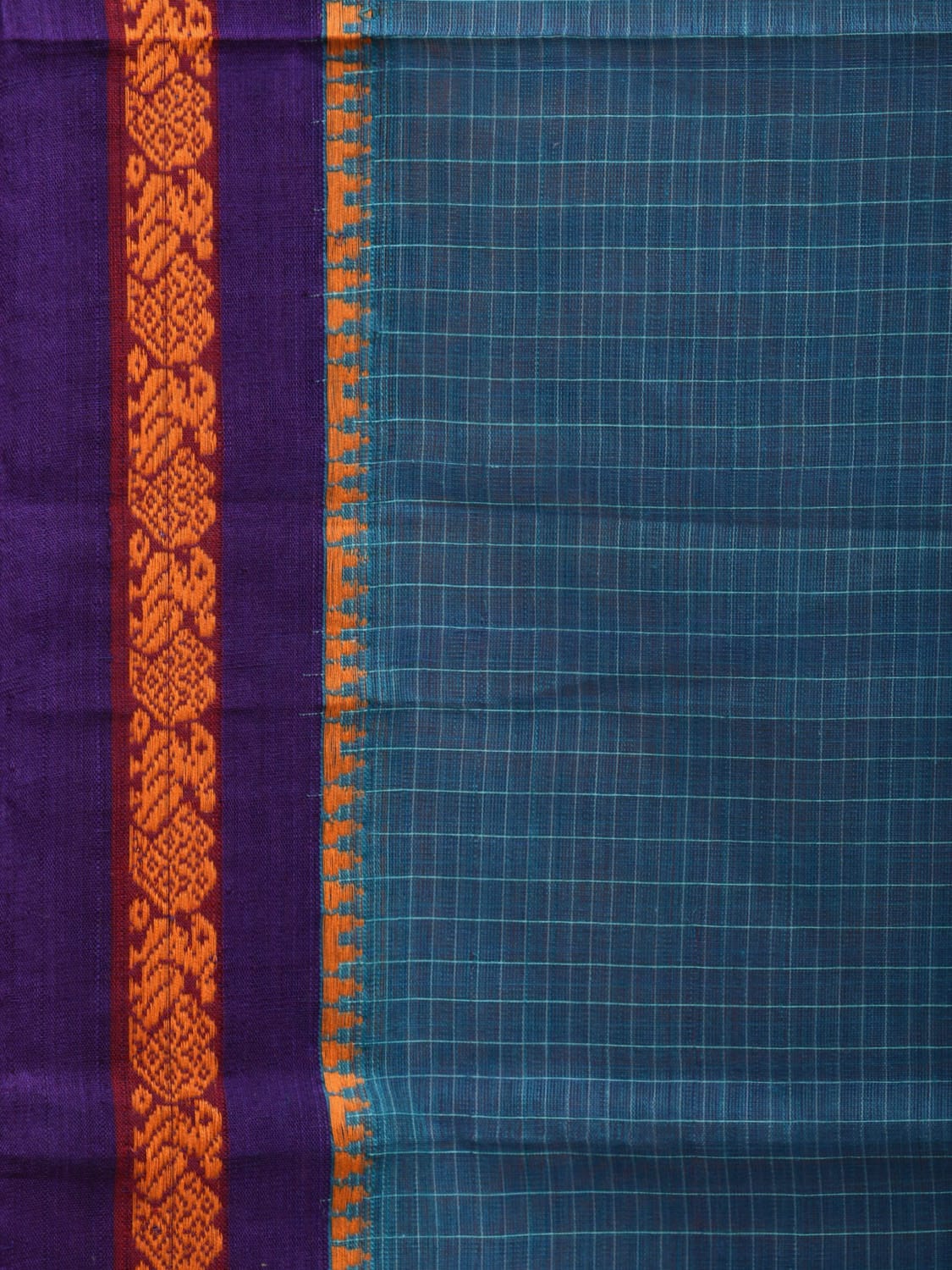 Blue Narayanpet Cotton Handloom Saree with Checks Design No Blouse np0886