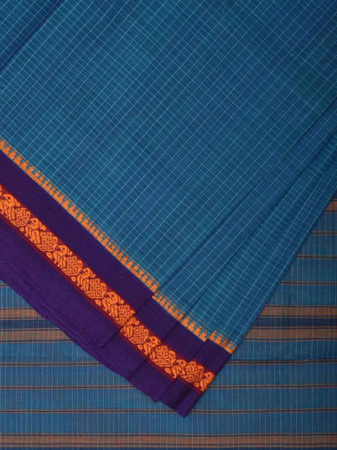 Blue Narayanpet Cotton Handloom Saree with Checks Design No Blouse np0886