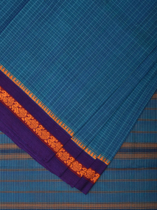 Blue Narayanpet Cotton Handloom Saree with Checks Design No Blouse np0886