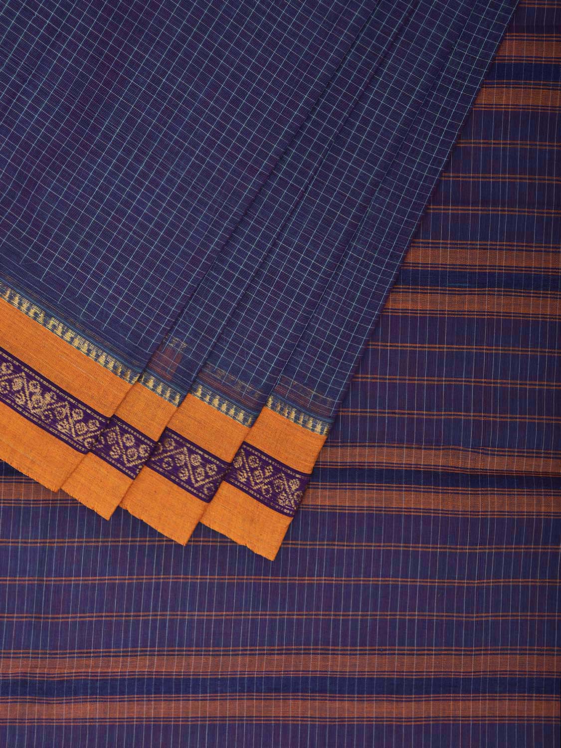 Blue Narayanpet Cotton Handloom Saree with Checks Design No Blouse np1072