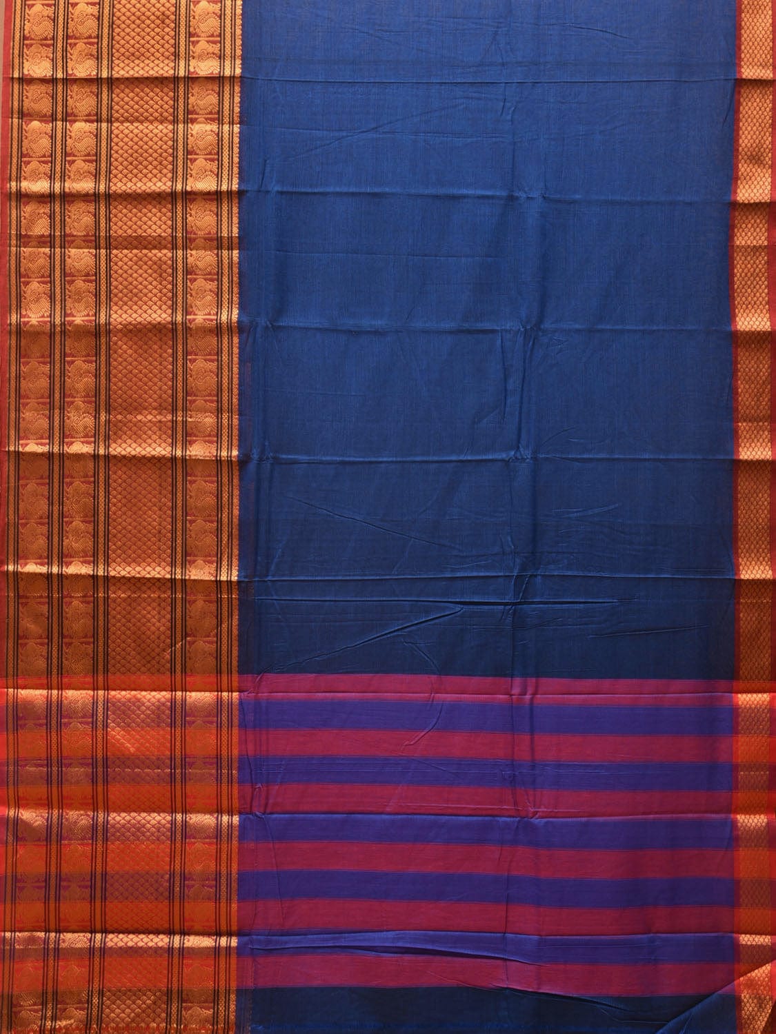 Blue Narayanpet Cotton Handloom Saree with One Side Big Border No Blouse np0738
