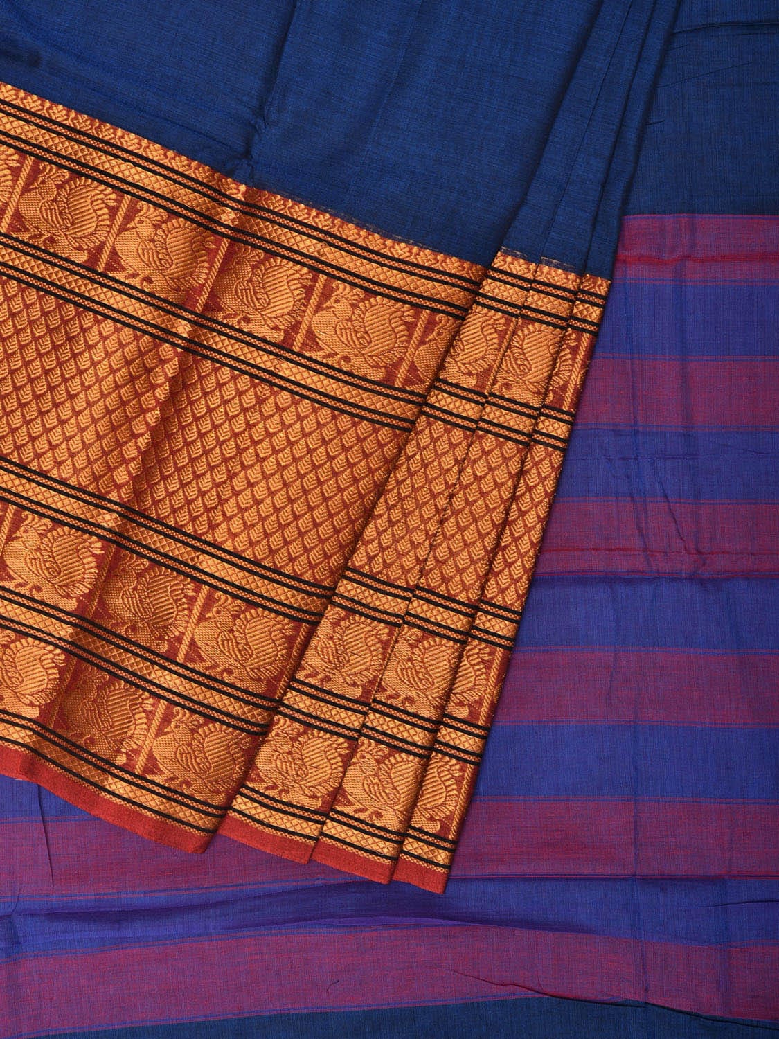 Blue Narayanpet Cotton Handloom Saree with One Side Big Border No Blouse np0738