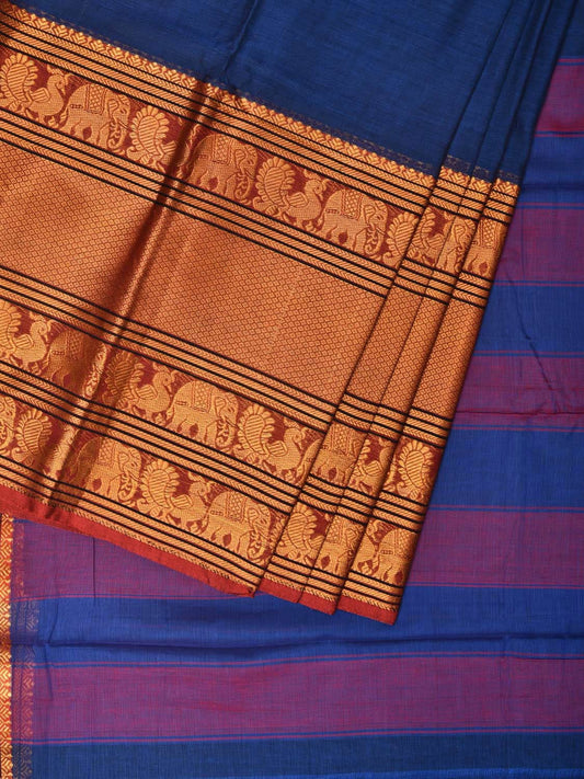 Blue Narayanpet Cotton Handloom Saree with One Side Big Border No Blouse np0742
