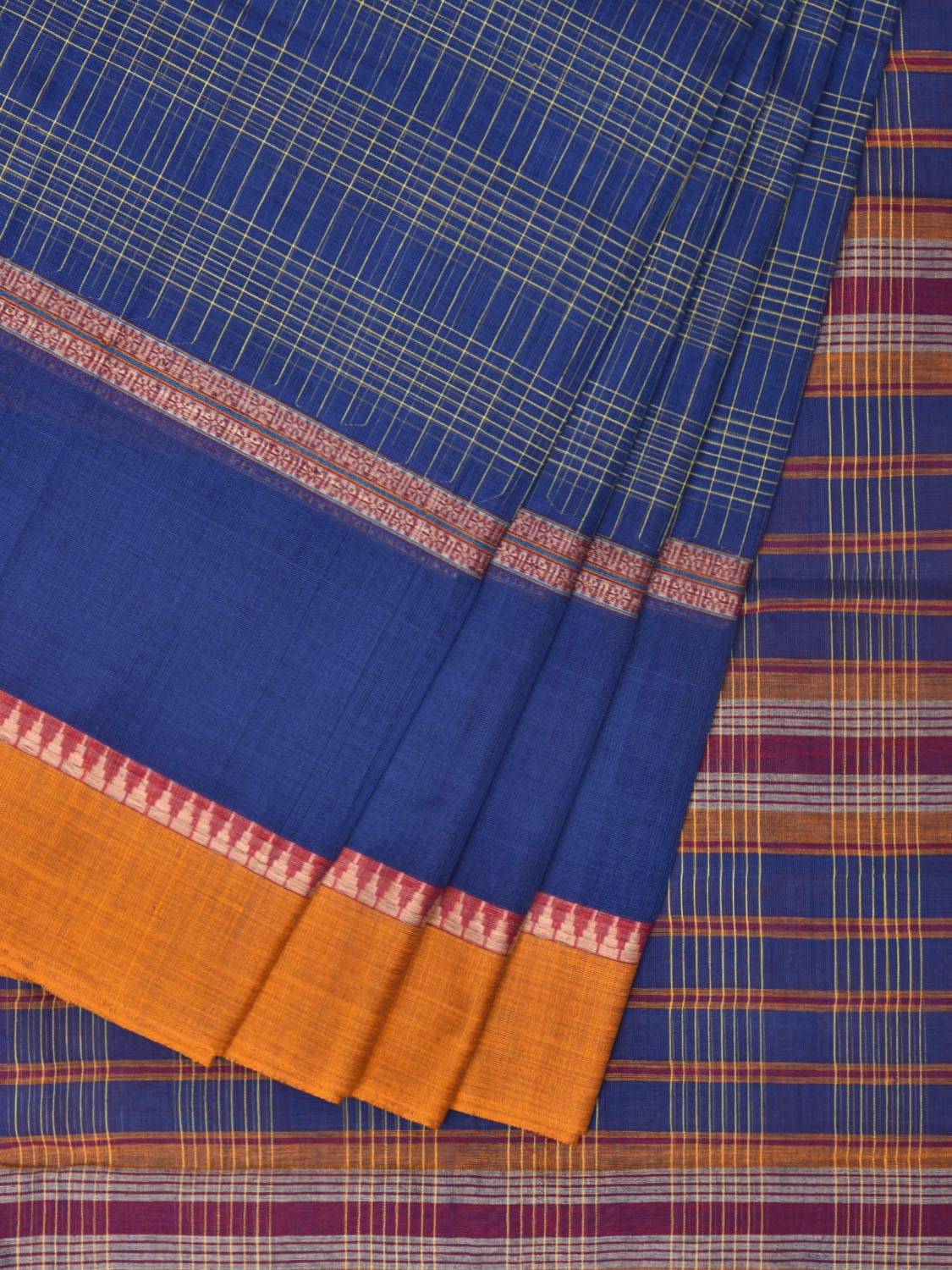 Blue Narayanpet Cotton Handloom Saree with Strips Design No Blouse np0758