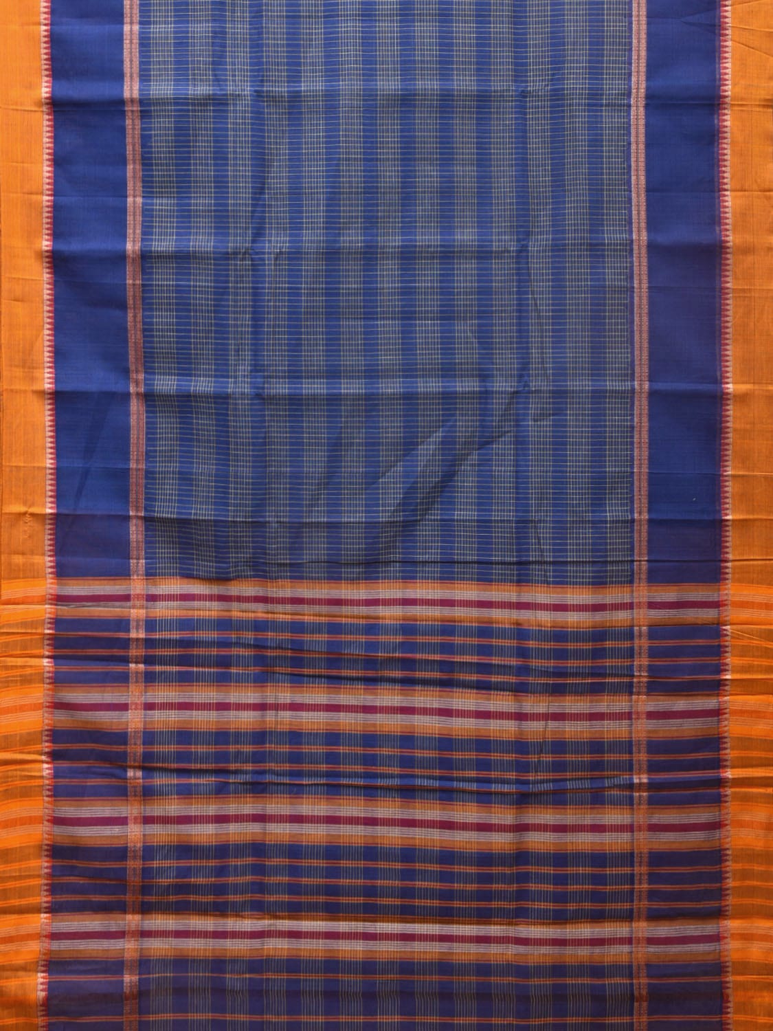 Blue Narayanpet Cotton Handloom Saree with Strips Design No Blouse np0758