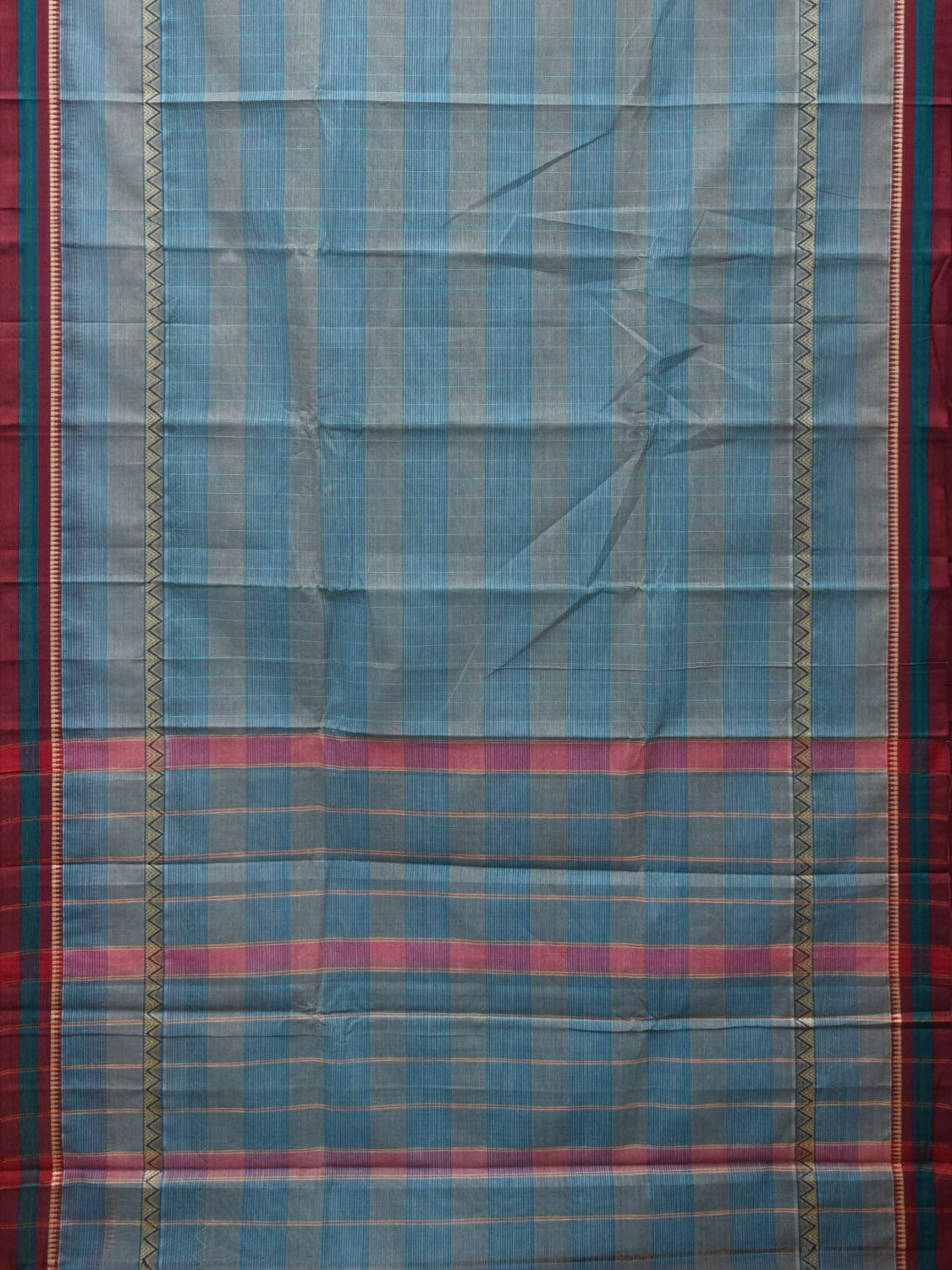 Blue Narayanpet Cotton Handloom Saree with Strips Design No Blouse np0811